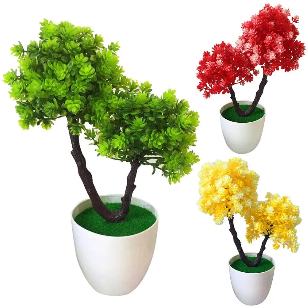 Искусственные бонсай с цветы в горшке растение дерево горшках искусственные