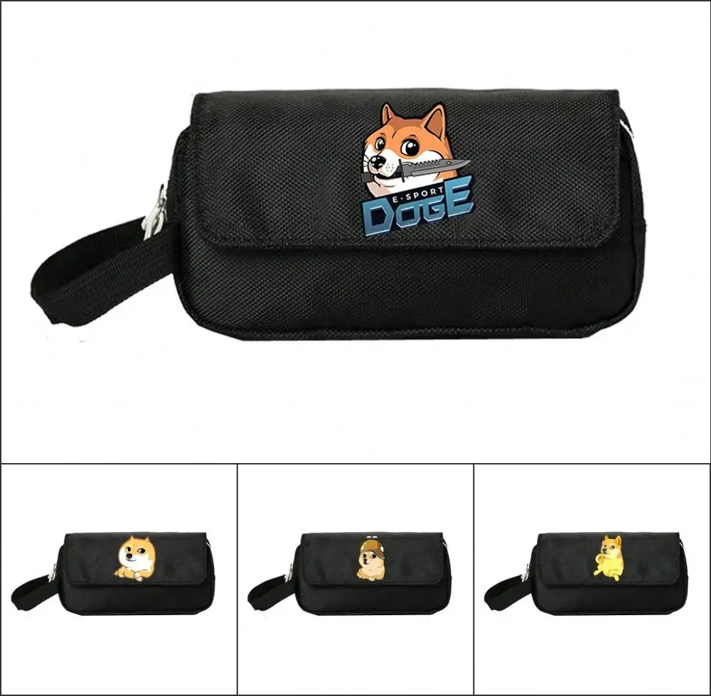 

Doge Cute Dog pencil bag Women Cosmetic Cases Makeup Bag Child Girls Pencill Case Double Zipper pecill Bag Handbag Purse