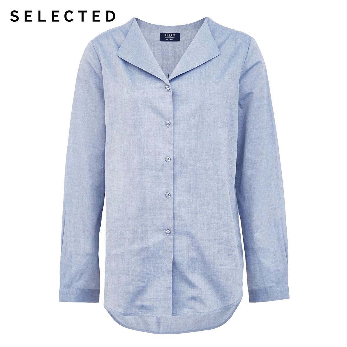 

SELECTED 100% Cotton Loose Retro Tops Women's V-neck Lapel Long-sleeved Shirt R|420105523