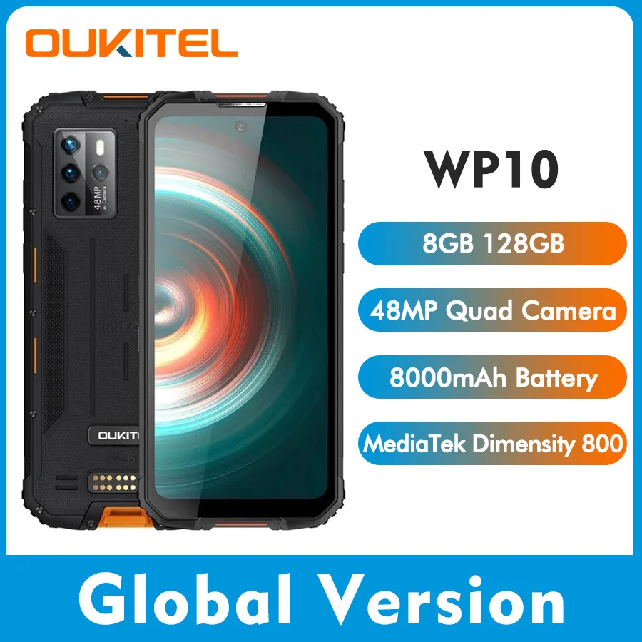 

OUKITEL WP10 6.67" FHD+ SmartPhone 8GB+128GB 8000mAh 48MP Quad Camera Android 10.0 IP68 Mobile Phone Global Version Rugged Phone