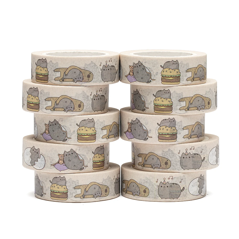 

NEW 10pcs/Lot 15mm x 10m Cute Fat Plump Cats Animals Scrapbook Paper Masking Adhesive Washi Tape set designer mask