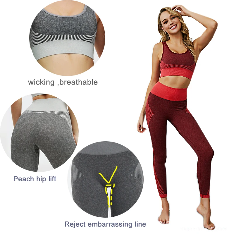 Бесшовные спортивные комплекты высокая талия штаны для йоги Женский комплект из