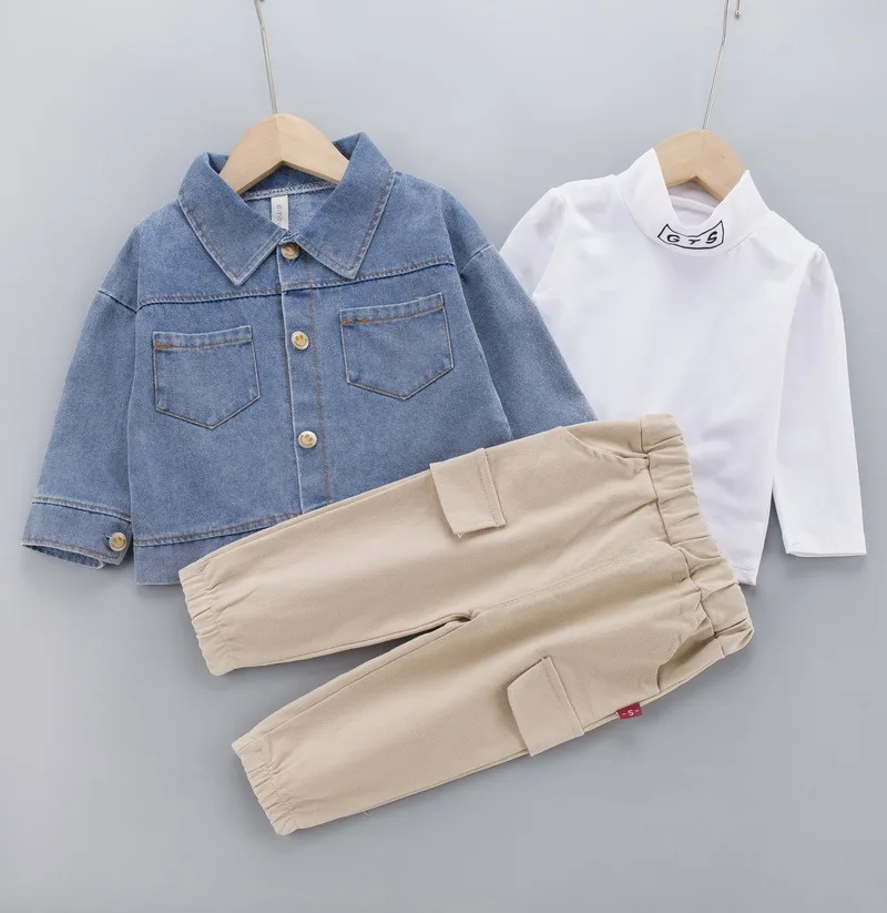 

Autumn New Boys' Denim Coat Three Piece Suit Baby Coat Little Boy's Foreign Style Suit