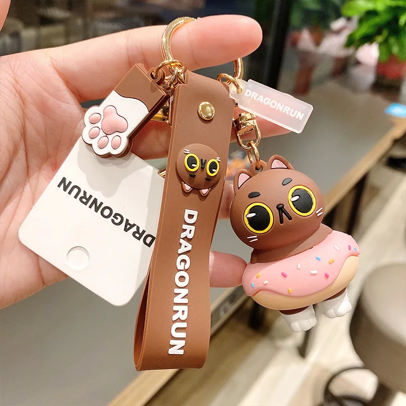 

Cute Cartoon Donuts Cat Animal Keychain Pendant Creative Personality Car Chain Ring Simple Couple Kawaii Bag Ornaments Girl Gift