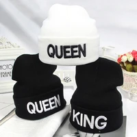beanies king queen letter embroidery warm hat knitted cap hip hop men women lovers street dance bonnet skullies black white