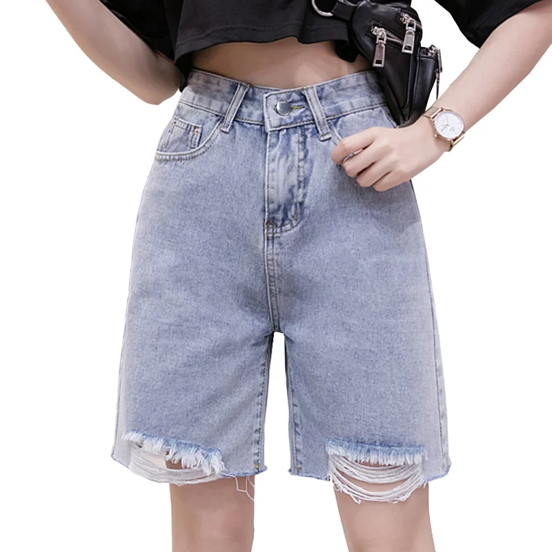

2021summer New Casual High Waist Slimming and Wide Leg Shorts Loose All-Matching Straight Fifth Jeans Women's Fashion
