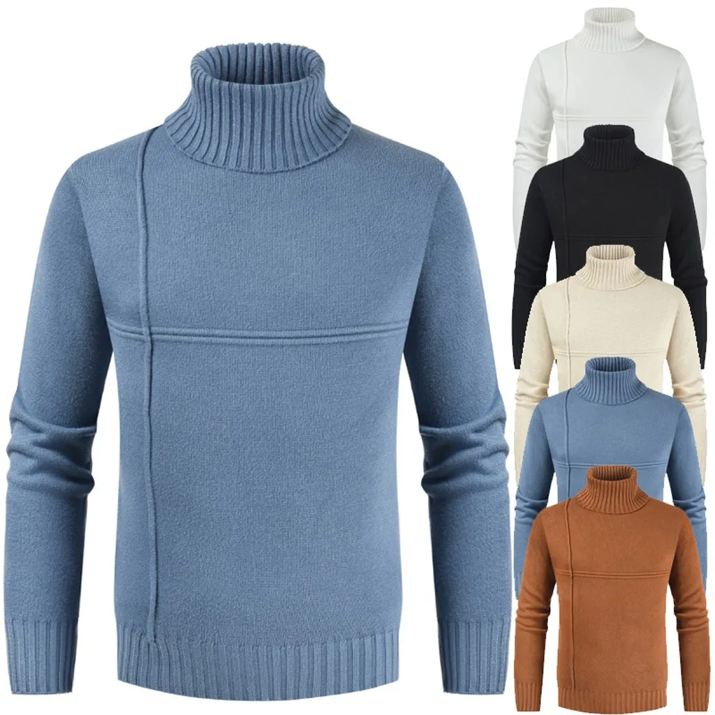 Мужская осенне зимняя повседневная однотонная Водолазка с длинным рукавом