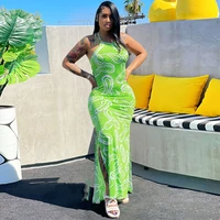 paisley bandanna print bodycon dress sexy summer clothes for women 2021 party club halter backless high split long maxi dresses