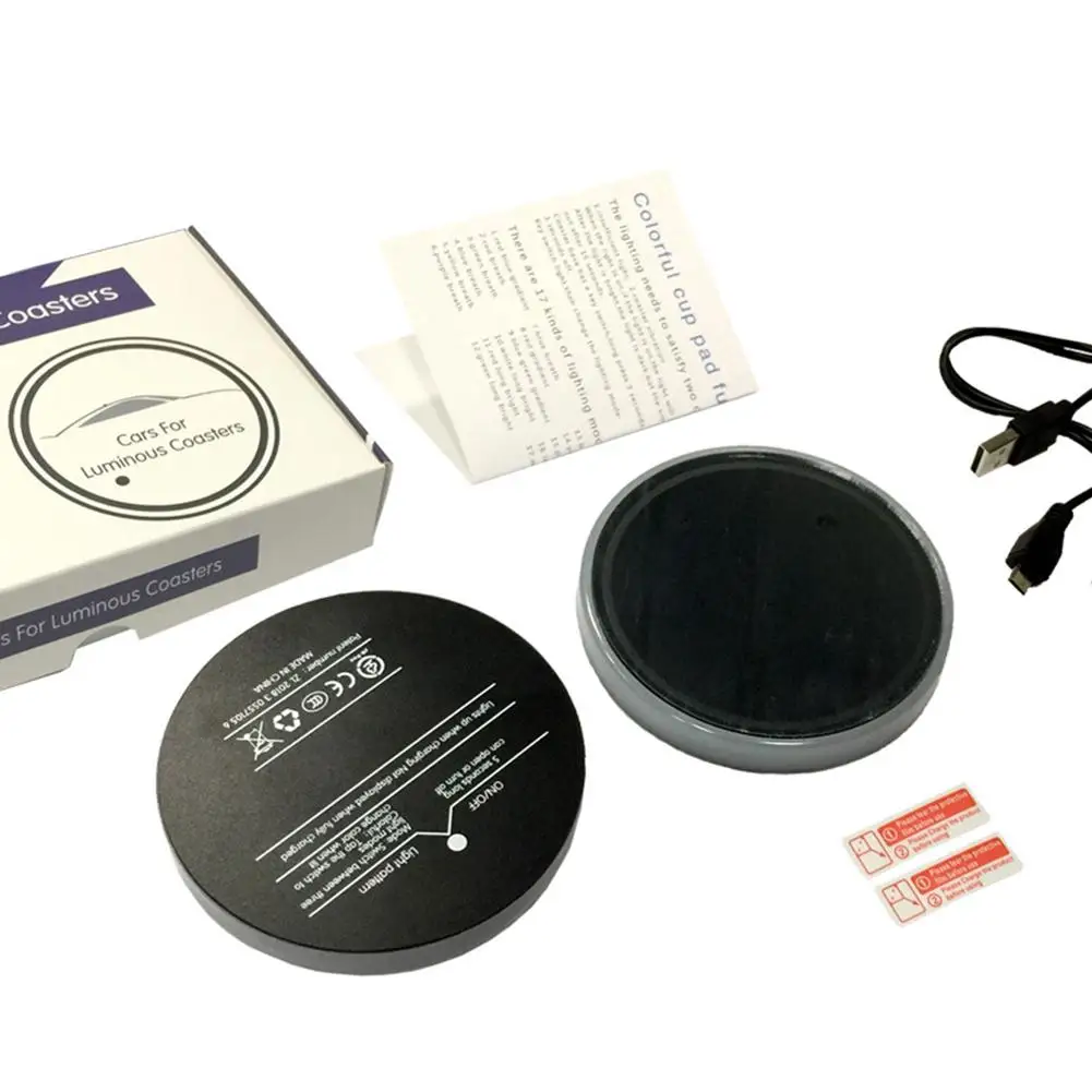 

80% HOT SALES2Pcs Rechargeable RBG Color Light Auto Car Cup Coasters Drinkings Holder Mat