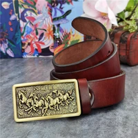 chinese painting hors solid brass belt buckle mens leather belt ceinture waist belt men wide leather belt for men mbt0091