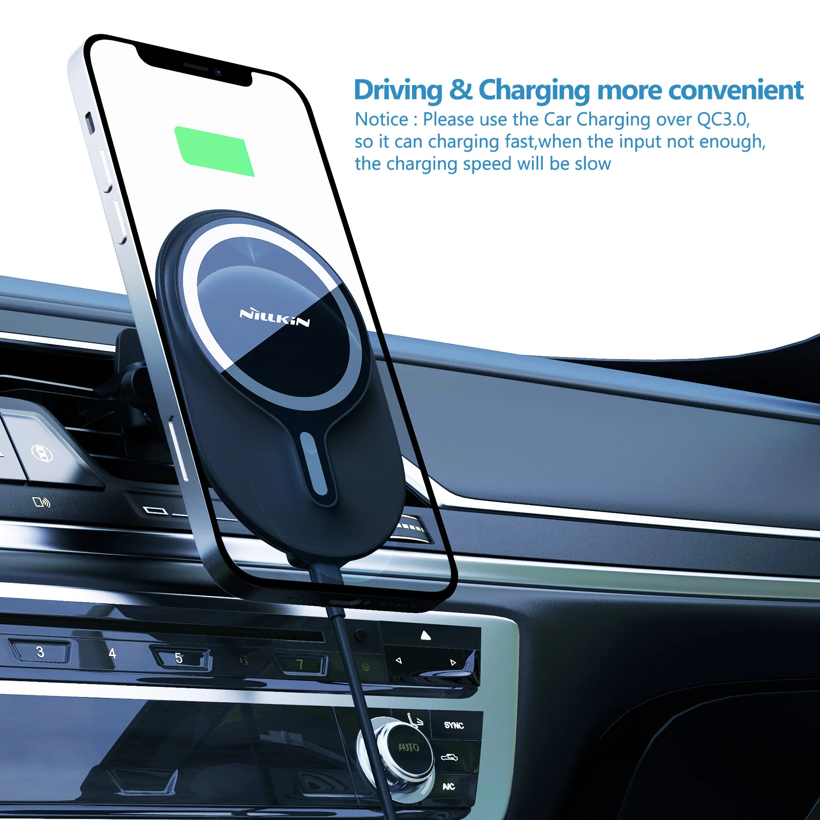 

NILLKIN MagRoad Magnetic Wireless Car Charger Air Mount for iPhone 12/12 Pro Max Fast Charging Wireless Charger Car Phone Holder
