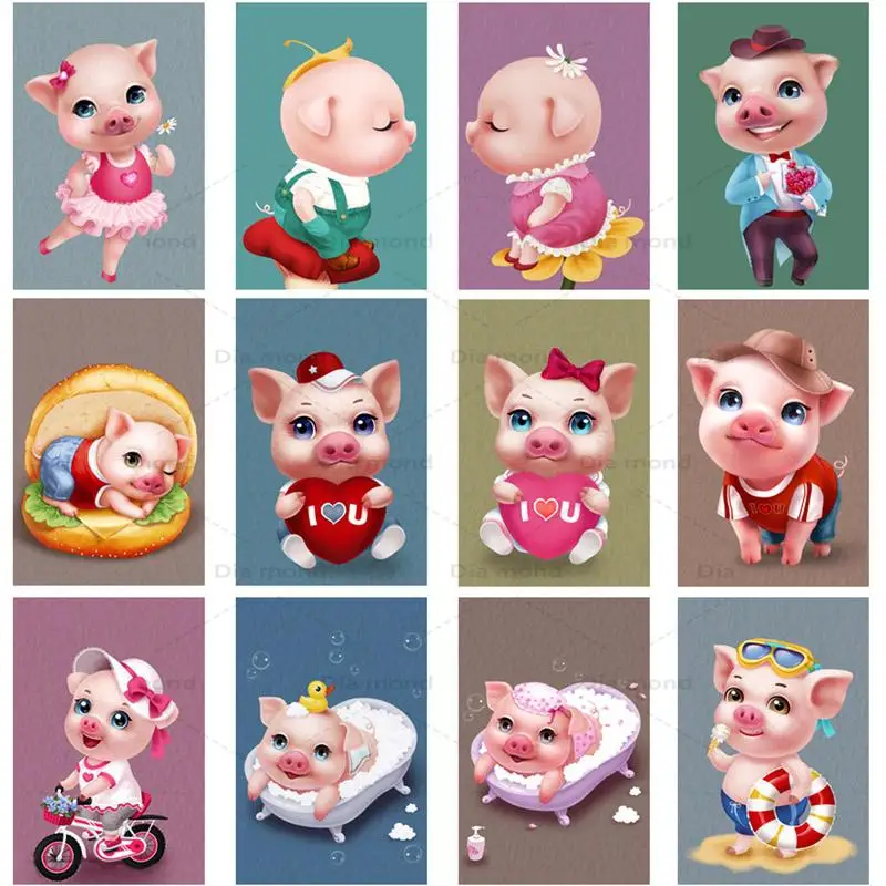 

Алмазная 5D картина с мультяшными животными, «сделай сам», полная вышивка, мозаика, вышивка крестиком в виде милой свиньи, подарок для детей, ...