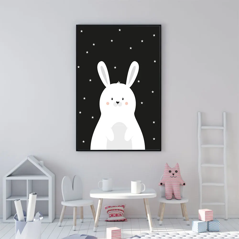 Черно-белый милый мультяшный Медведь Кролик котенок детская комната настенное