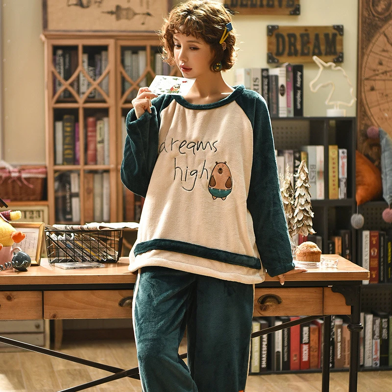 Фланелевые зимние теплые хлопковые Пижамные комплекты Коралловый утепленный