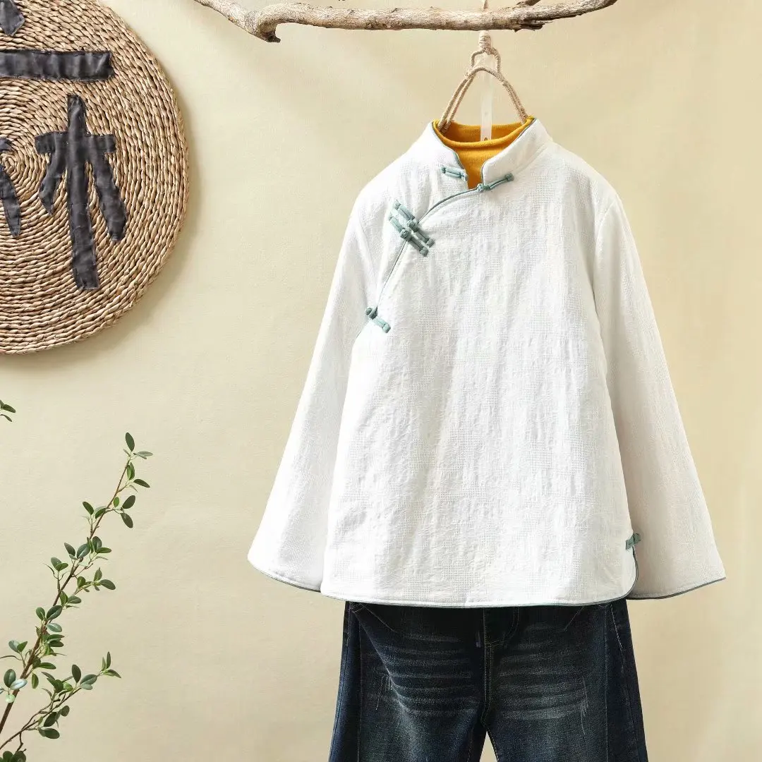 Китайский мандарин цветная Парка женская наклонная пластина Кнопка жаккардовый