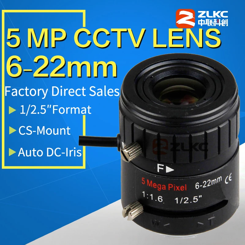 ZLKC 5,0 Мегапикселя HD CCTV объектив 6-22 мм, 1/2. " варифокальный Авто Ирис объектив, CS крепление металлический объектив для камер видеонаблюдения 5MP
