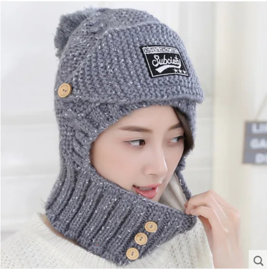

Популярная женская шерстяная шапка на осень и зиму Корейская версия универсальная шапка Милая утолщенная теплая вязаная шапка с защитой уш...