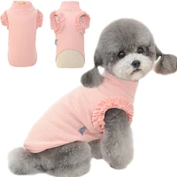 fashionable lace sleeve pet clothes dog hoodies sweatshirt solid pullover puppy cat sweater for small dog bichon bottoming shirt