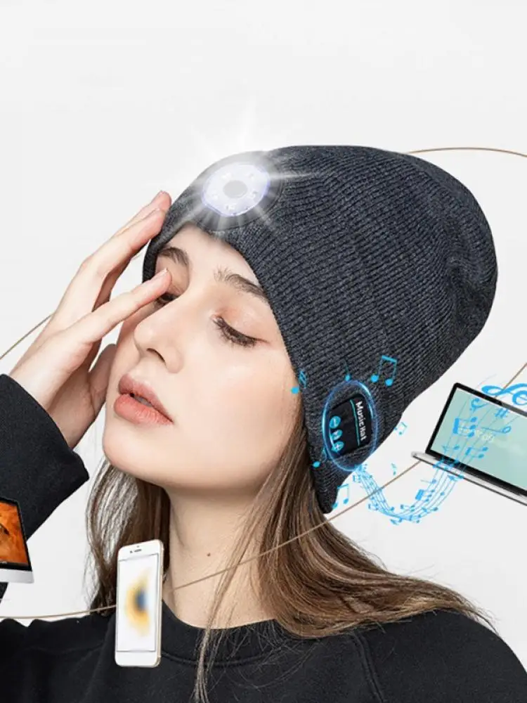 

Wireless Bluetooth Headset Led Lamp Cap Outdoor Night Running Lighting Warning Light Bluetooth Cap With Gloves