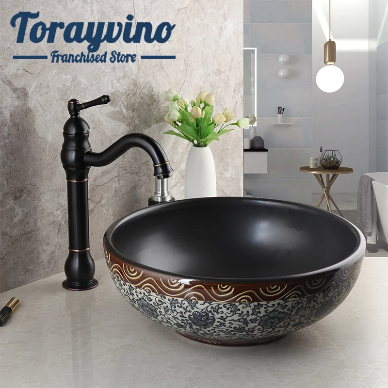 Керамическая раковина для ванной комнаты ручная роспись лавабо sobre encimera с