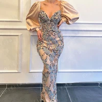 aso ebi style evening dresses with lace appliques long sleeves women formal prom party gowns vestidos formales formelle robes