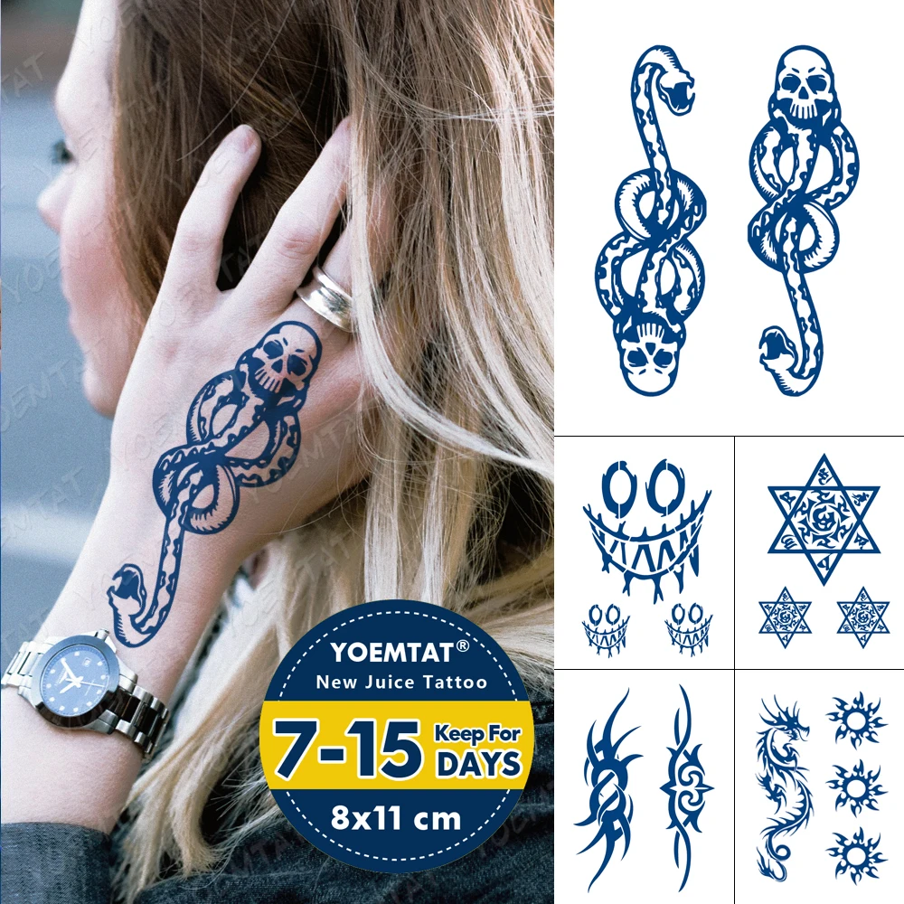 

Juice Lasting Waterproof Temporary Tattoo Sticker Snake Totem Skull Dark Mark Flash Tatto Male Body Art Cool Fake Tatoo Female