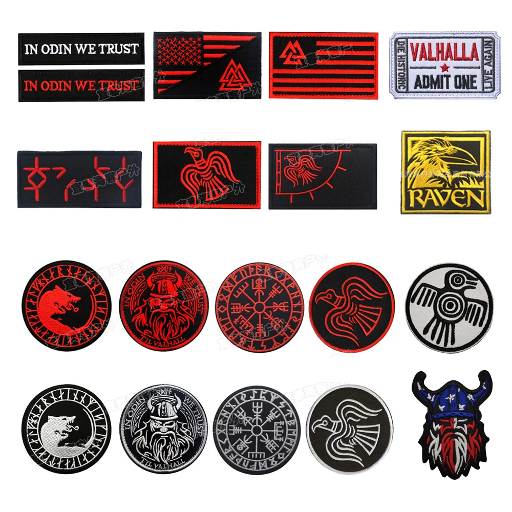 Тактические нашивки Valknut Valhalla Vikings Velcros Ворон символ Одина эмблема Blackbird Sun военный