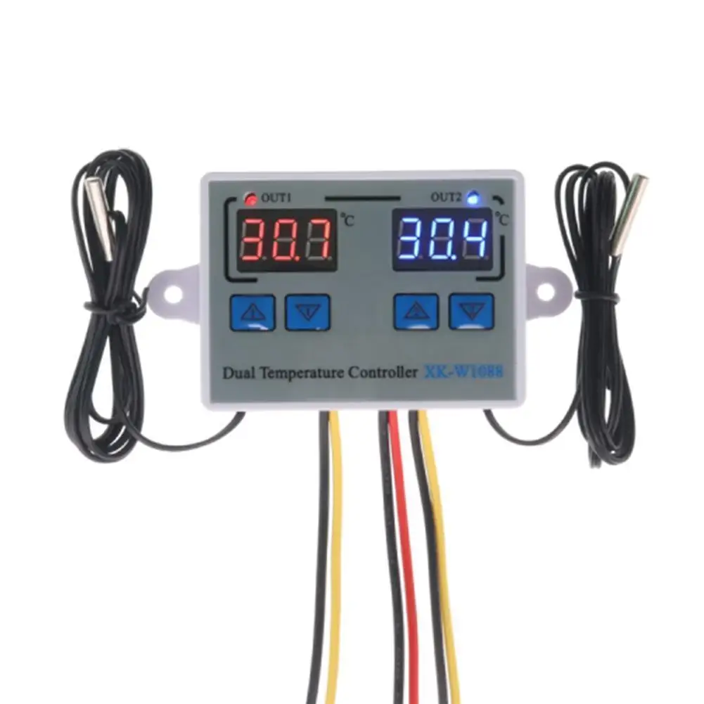 

XK-W1088 Dual Digital Temperature Controller Incubator 220V Switch Heating 110V Direct Control 10A Output 12V Thermostat Co Y0J3
