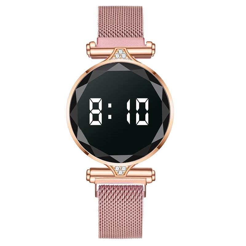 

Luxury Magnet Women Led Watch Rose Gold Ladies Digital Wristwatch Stainless Steel Watch Female Clock Relogio Feminino Drop Ship