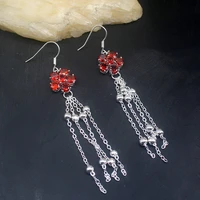 gemstonefactory big promotion single unique 925 silver beautiful red garnet new women ladies gift dangle drop earrings 20213673