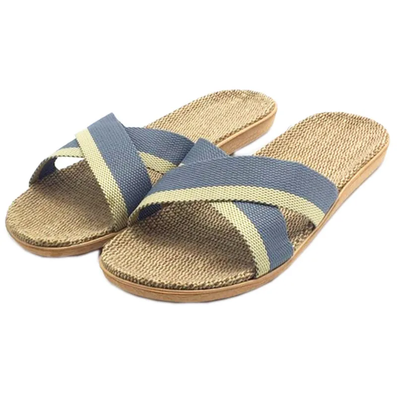 Льняные тканые домашние тапки мужские комнатный светильник летние шлепанцы для