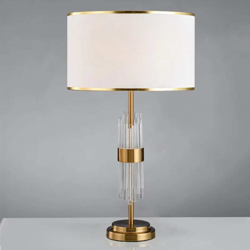 

Американский прозрачный стеклянный Хрустальный стержень, настольная лампа для гостиной, железная лампа E27, украшение для спальни, прикроватное освещение из белой ткани