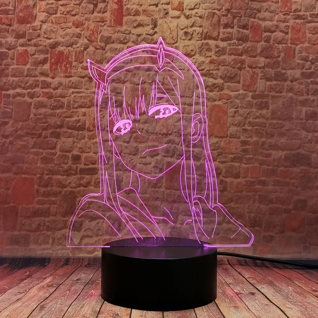 

Zero Two Model 3D Illusion LED Desk Nightlight Colorful Changing Light DARLING in the FRANXX Anime Figure Toys girs