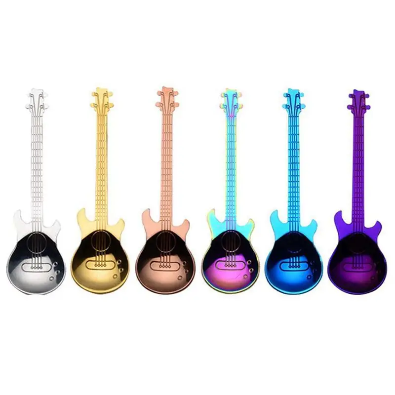 

6 Pcs Coffee Teaspoons Guitar Spoon,Stainless Steel Colorful Dessert Spoon Musical Demitasse Spoon Cute Kitchen Utensil for Tea