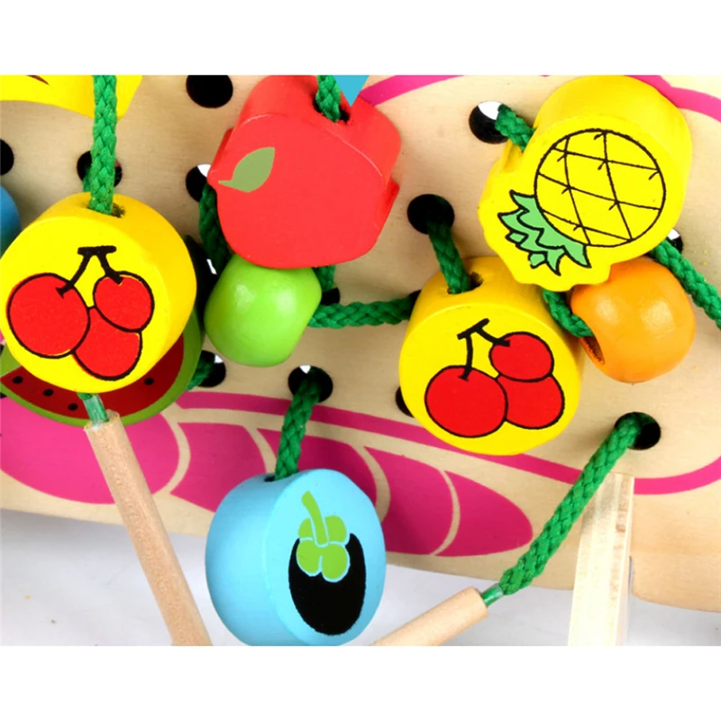 

2-4 Years Old Baby Toys Wooden Jigsaw Puzzles Early Fruit Tree Thread Beads Education Wooden Toys Children