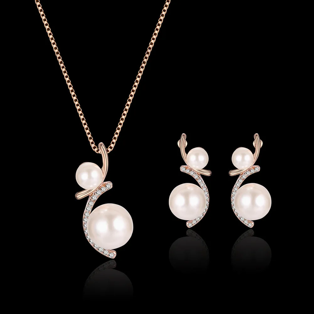 

DSHOU114 модный простой комплект из жемчуга для женщин, металлический круглый жемчуг, комплект из ожерелья и серег с цирконом