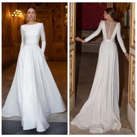 modest jersey wedding dresses oansatz white ivory long sleeve sash sweep train one line bridal gown vestido de novia brautkleid