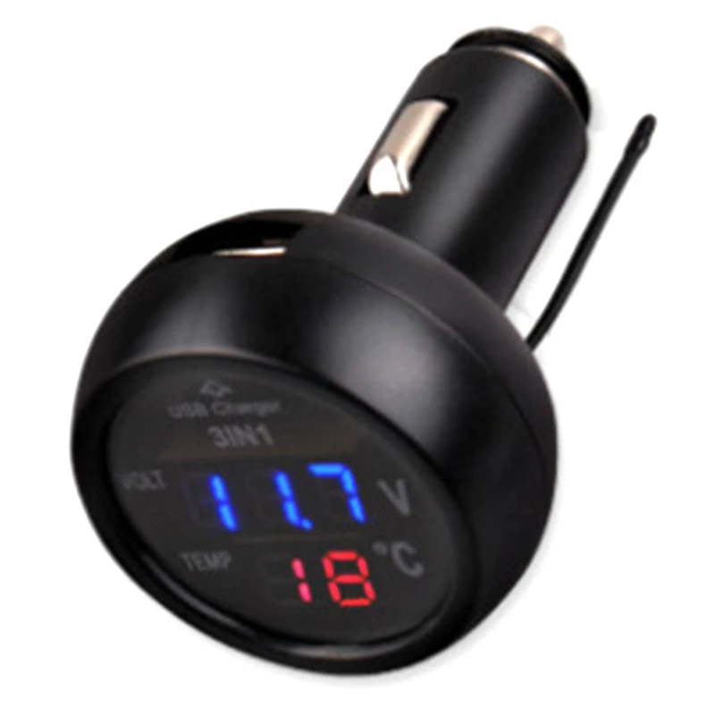 

3 IN 1 Car Multifunctional Voltmeter Auto LED Digital Thermometer 12V/24V Meter Voltmeter Cigarette Lighter Auto USB Charger