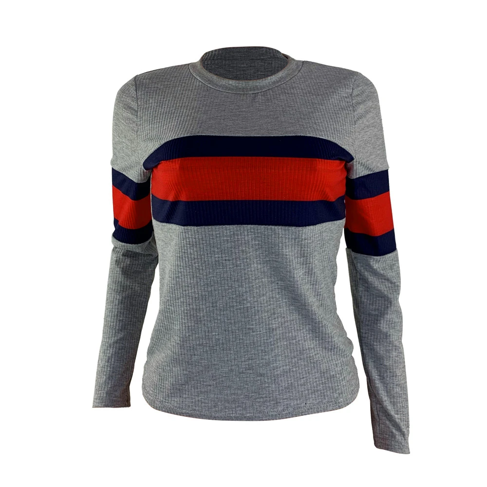 

Zh5157 popular autumn and winter hot selling European American sexy women's pit bar splicing double color loose top spot wholesa