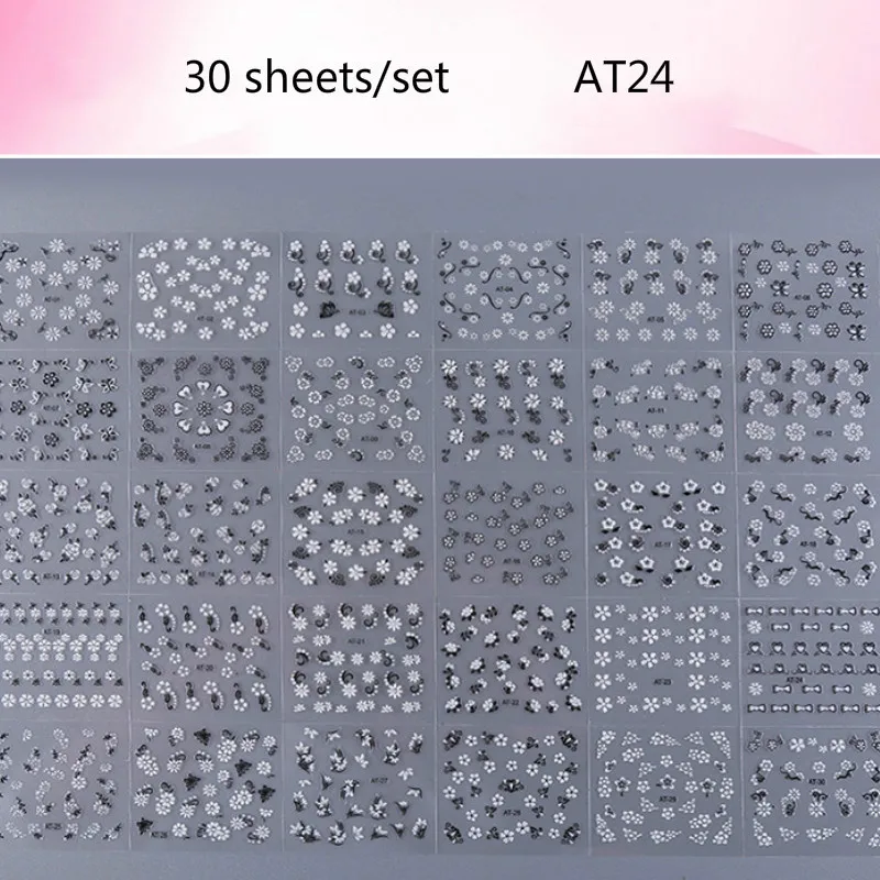 30 листов/набор, Детские наклейки для ногтей, 3D наклейки для ногтей, японский маленький свежий цветок, аппликация для маникюра, сетка, красная наклейка для ногтей