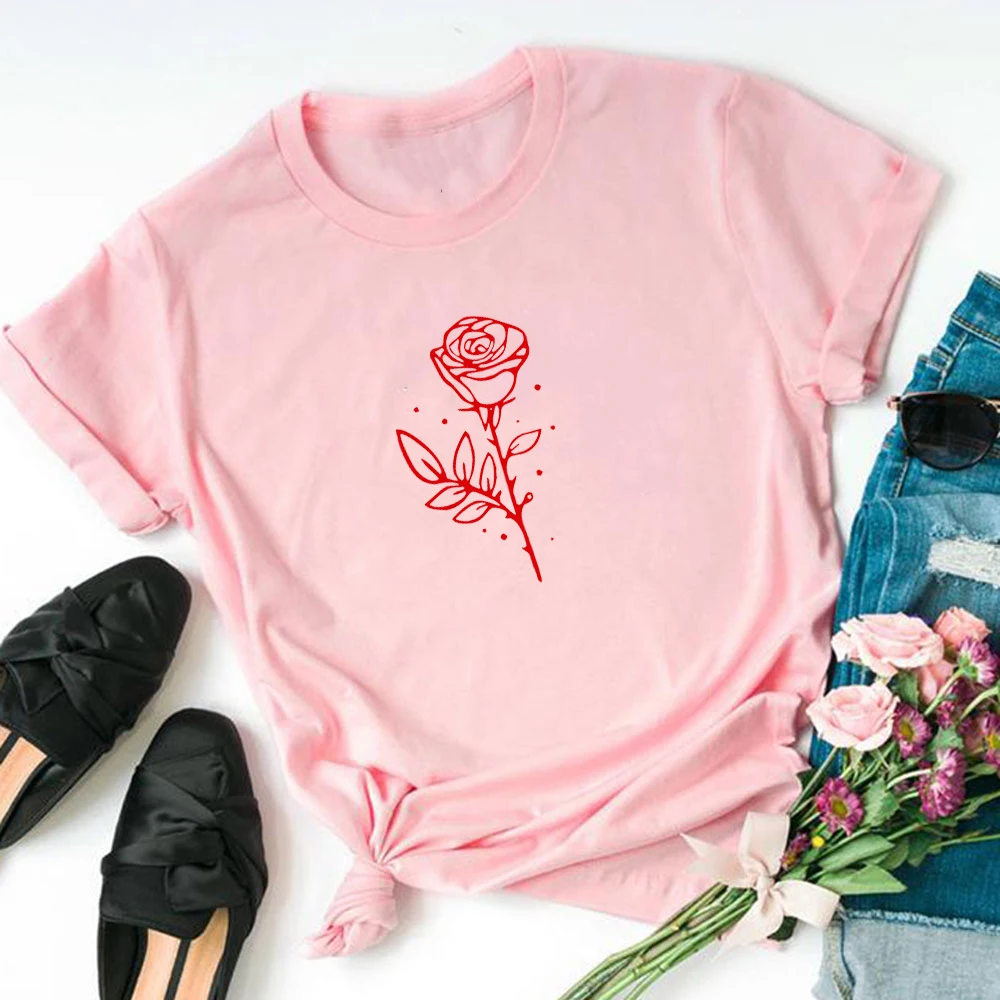 Хлопковая футболка с принтом розы феминистская графические футболки Летние