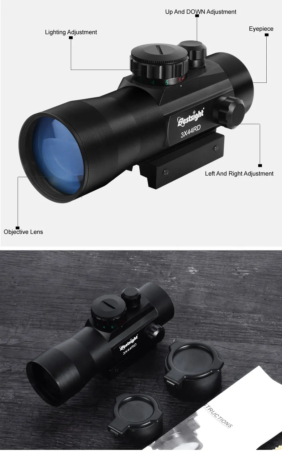 3X44 зеленый красный точечный прицел тактический оптика Red Dot Сфера подходит 11/20 мм рельс прицелы для охоты