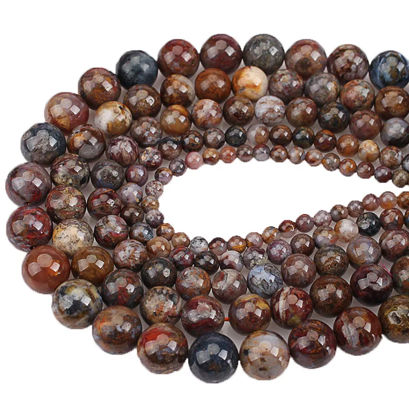 Natural Gem Stone Beads Pietersite Smooth Round Loose 4 6 8 10 12MM DIY For Bracelet Jewelry Making Wholesale | Украшения и