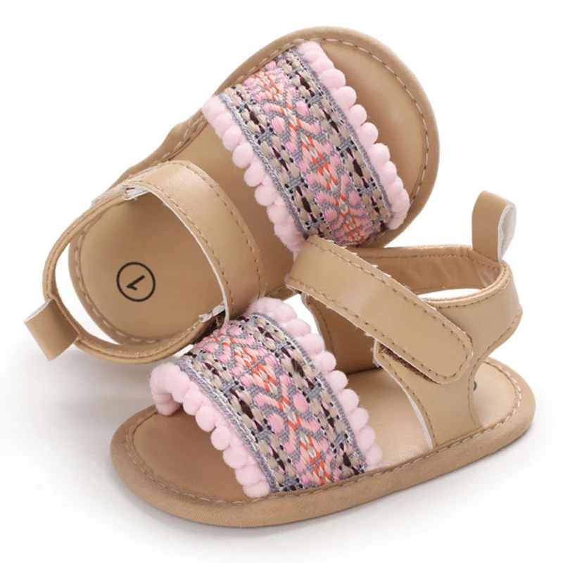 

Summer Baby Girls Flowers Print Embroidery Breathable Anti-Slip Sandals Sweet Soft Soled First Walkers Shoes