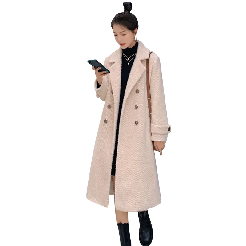 

new 2020 autumn / winter mink like long woolen coat for women