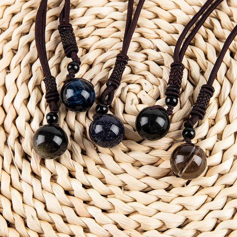 Черное обсидиановое Радужное ожерелье из бусин с шариком натурального камня