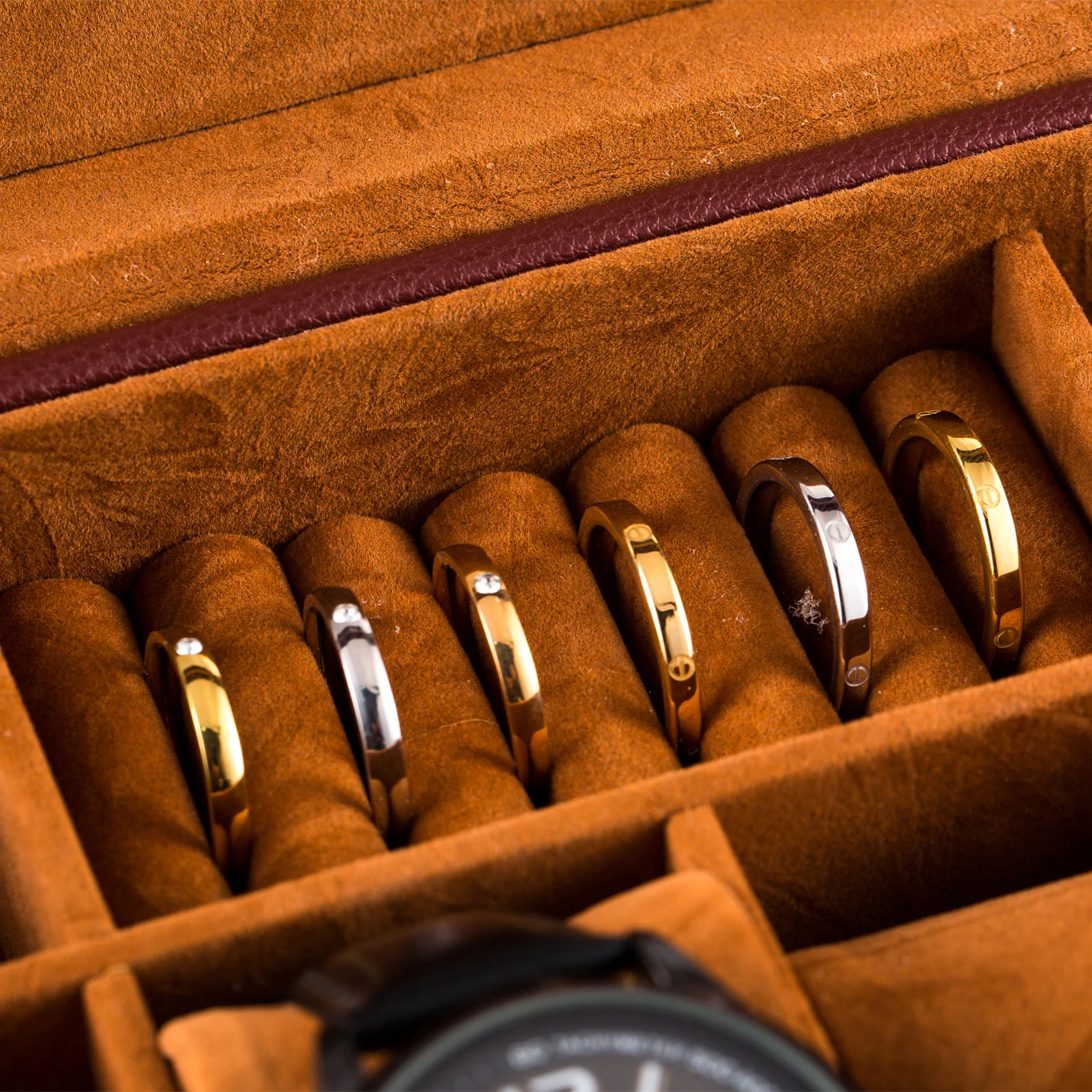 

[US-W]Synthetic Leather Huge Jewelry Box Mirrored Watch Organizer Necklace Ring Earring Storage Lockable Gift Case Brown