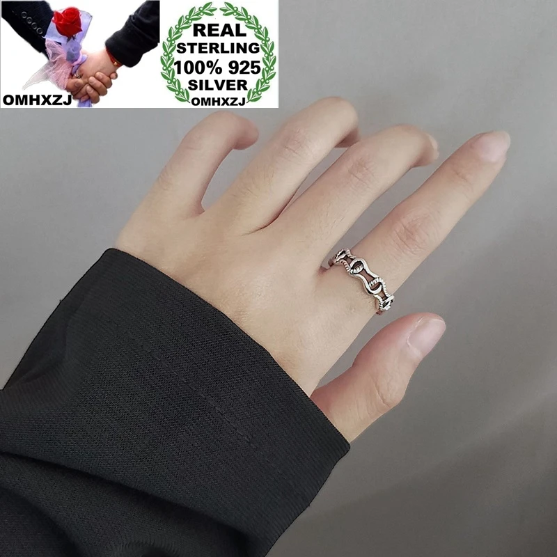 

OMHXZJ Wholesale HC118 European Fashion Fine Woman Girl Birthday Party Gift Vintage Irregular 100% 925 Sterling Silver Open Ring