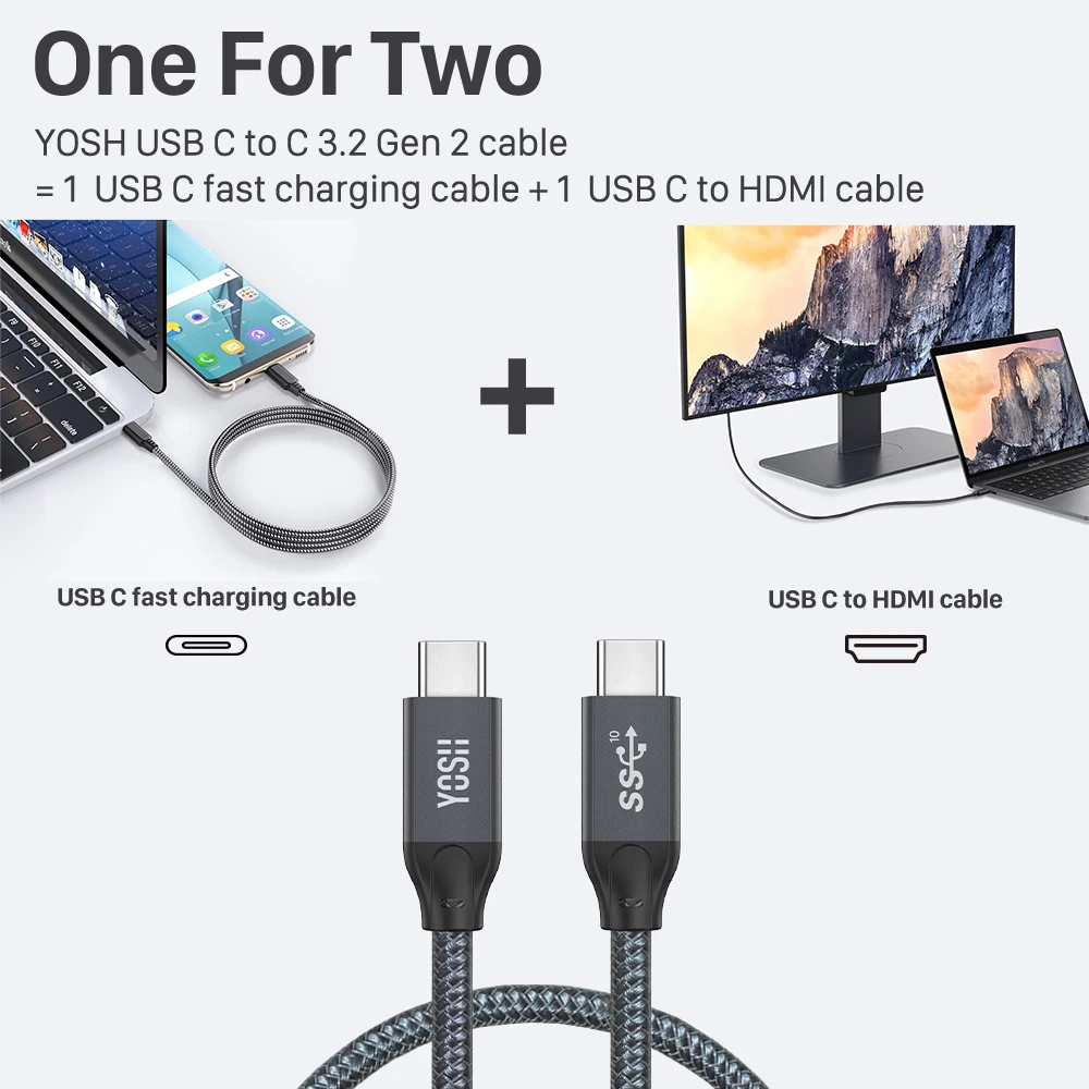 Кабель YOSH USB C type для быстрой синхронизации данных и зарядки 3 1 Gen 2 Thunderbolt Samsung gs9 10