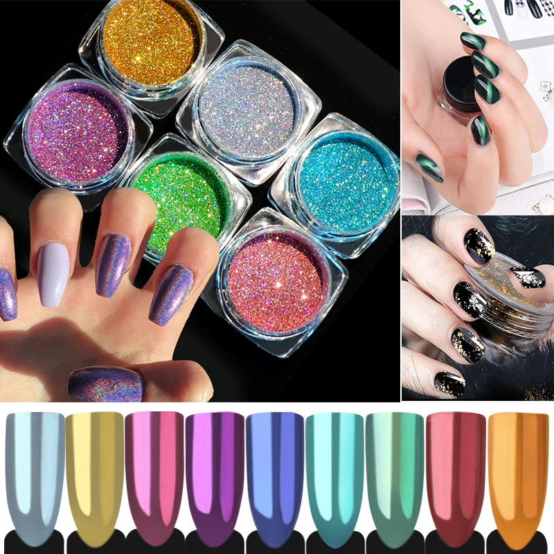 

3/5/6PCS Rhinestone Nail Art Glitter Sequins Set Muticolor Chrome Holographics Nail Dust Chrome Manicure Nail Art Decoration